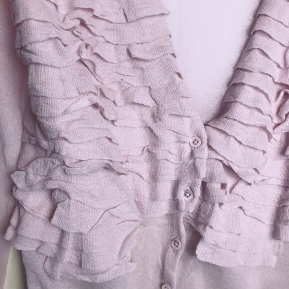 J.Crew Ruffle Cotton Cardigan Sweater Top Lightweight Knit Preppy V Semi Sheer M - Picture 6 of 16